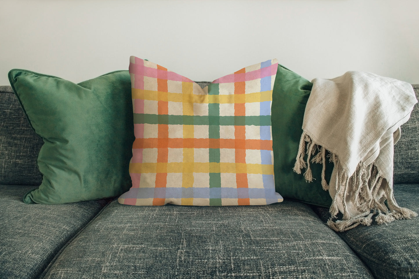 pastel gingham cushion cover