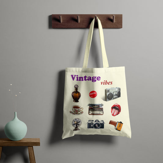 Vintage Vibes Trendy Tote - Beige