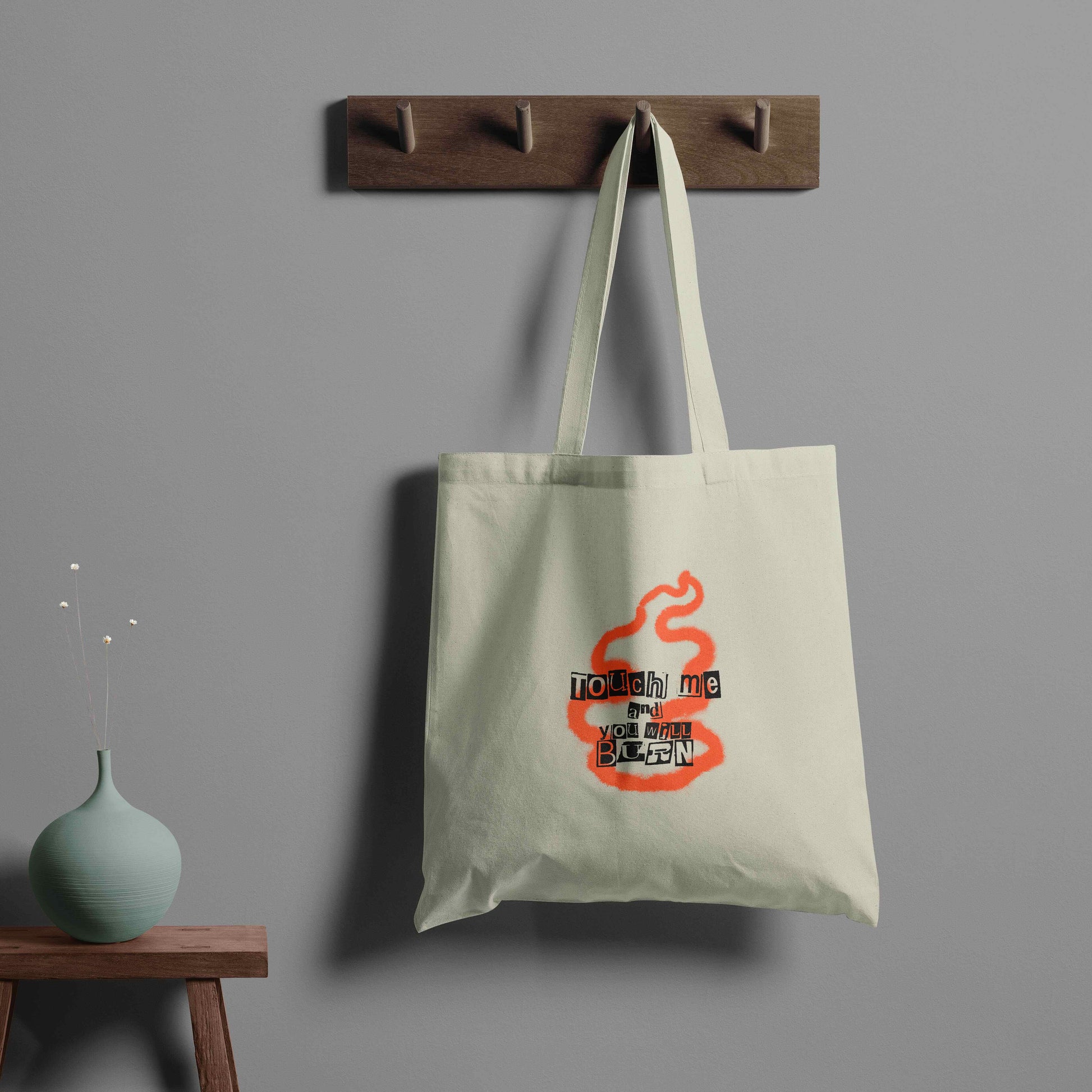 Touch Me And You Will Burn Trendy Tote - Beige