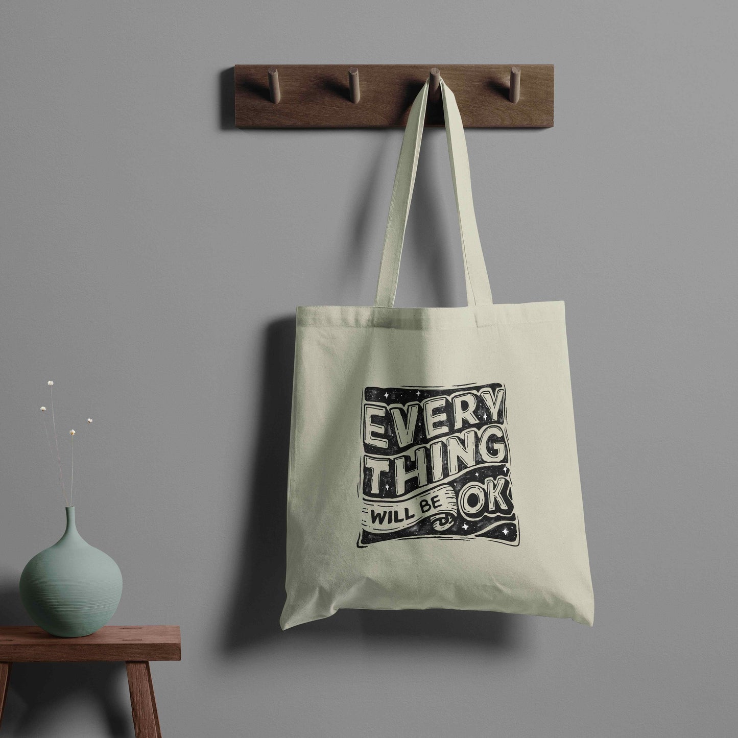 everything will be ok trendy tote - beige