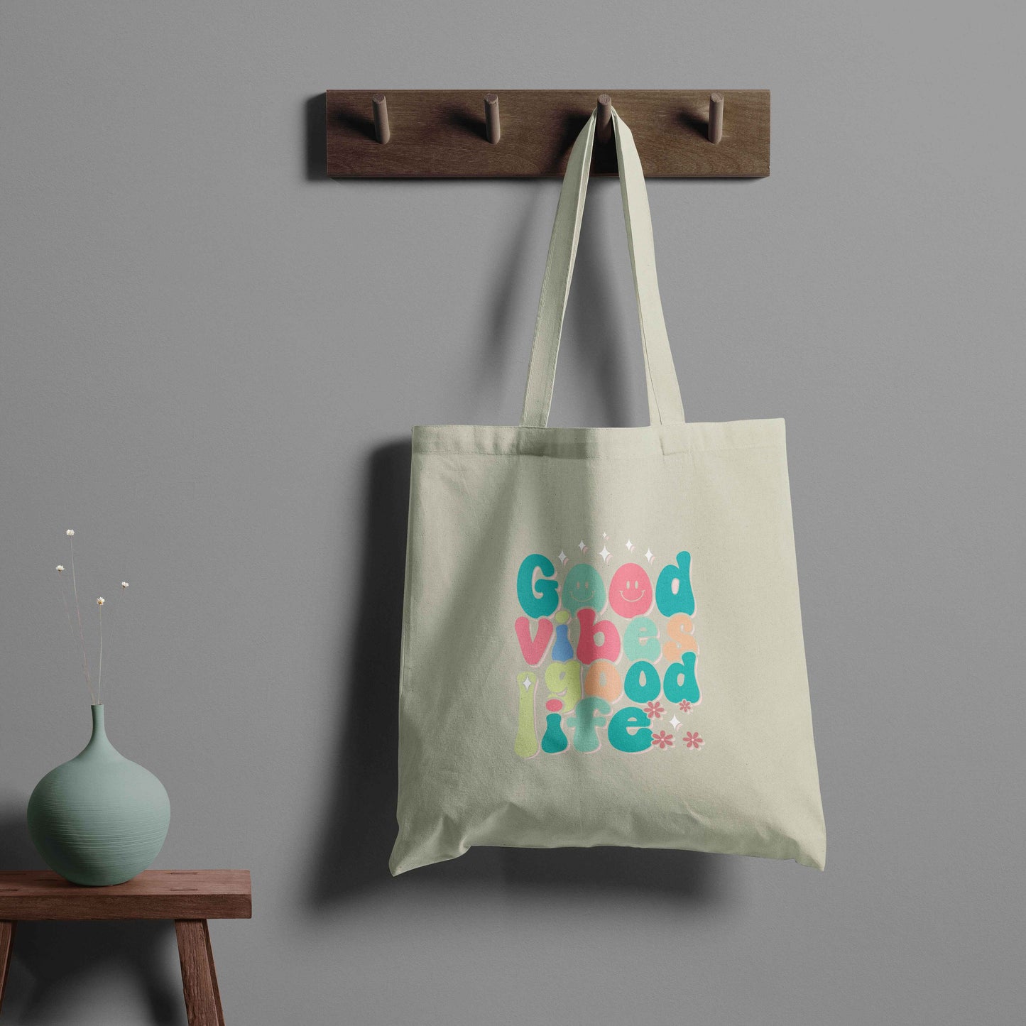 good vibes trendy tote - beige