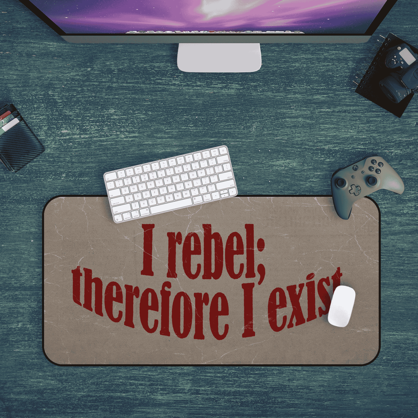 i rebel therefore i exist desk mat